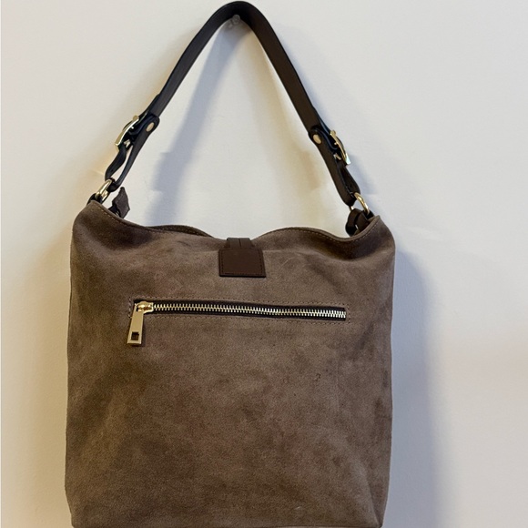 Valentina Brown Suede Shoulder Bag with Dark Leather Strap & Gold Hardware - Picture 3 of 8